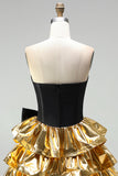 Sparkly Black Golden Metallic Corset Sweetheart Short Cocktail Dress