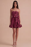 Blue Ruffled Strapless A Line Short Cocktail Dress with Bow