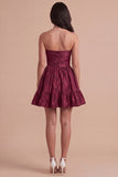Blue Ruffled Strapless A Line Short Cocktail Dress with Bow