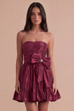 Blue Ruffled Strapless A Line Short Cocktail Dress with Bow