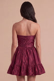 Blue Ruffled Strapless A Line Short Cocktail Dress with Bow