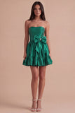 Blue Ruffled Strapless A Line Short Cocktail Dress with Bow