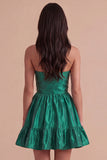 Blue Ruffled Strapless A Line Short Cocktail Dress with Bow
