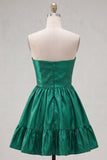 Blue Ruffled Strapless A Line Short Cocktail Dress with Bow