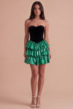 Black Green Sparkly Metallic Sweetheart Short Cocktail Dress