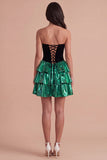 Black Green Sparkly Metallic Sweetheart Short Cocktail Dress