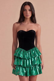 Black Green Sparkly Metallic Sweetheart Short Cocktail Dress