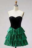 Black Green Sparkly Metallic Sweetheart Short Cocktail Dress