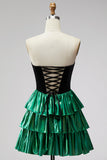 Black Green Sparkly Metallic Sweetheart Short Cocktail Dress