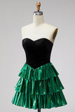 Black Green Sparkly Metallic Sweetheart Short Cocktail Dress