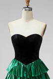 Black Green Sparkly Metallic Sweetheart Short Cocktail Dress