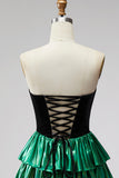 Black Green Sparkly Metallic Sweetheart Short Cocktail Dress