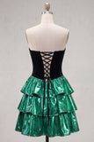 Black Green Sparkly Metallic Sweetheart Short Cocktail Dress