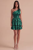 Sparkly Metallic Fuchsia One Shoulder A Line Short Cocktail Dress