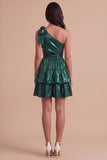 Sparkly Metallic Fuchsia One Shoulder A Line Short Cocktail Dress