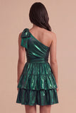 Sparkly Metallic Fuchsia One Shoulder A Line Short Cocktail Dress