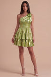 Sparkly Metallic Fuchsia One Shoulder A Line Short Cocktail Dress