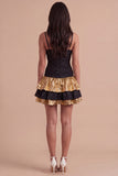 Sparkly Black Golden Metallic Ruffled Short Cocktail Dress