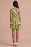 Sparkly Metallic Fuchsia One Shoulder A Line Short Cocktail Dress