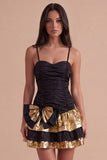 Sparkly Black Golden Metallic Ruffled Short Cocktail Dress
