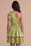 Sparkly Metallic Fuchsia One Shoulder A Line Short Cocktail Dress