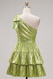 Sparkly Metallic Fuchsia One Shoulder A Line Short Cocktail Dress