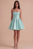 Mint Strapless A Line Short Cocktail Dress
