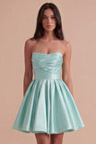 Mint Strapless A Line Short Cocktail Dress