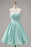 Mint Strapless A Line Short Cocktail Dress