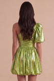 Green Sparkly Metallic One Shoulder A Line Short Cocktail Dress