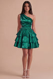Pink One Shoulder A Line Short Cocktail Dress with Ruffles