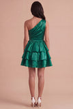 Pink One Shoulder A Line Short Cocktail Dress with Ruffles