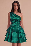 Pink One Shoulder A Line Short Cocktail Dress with Ruffles