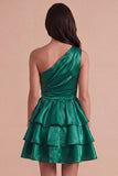 Pink One Shoulder A Line Short Cocktail Dress with Ruffles