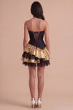 Black Golden Sparkly Metallic Ruffled Short Cocktail Dress