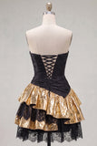 Black Golden Sparkly Metallic Ruffled Short Cocktail Dress