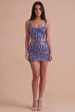 Dark Blue Sparkly Beaded 2 Piece Corset Short Cocktail Dress
