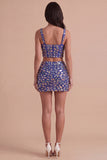 Dark Blue Sparkly Beaded 2 Piece Corset Short Cocktail Dress