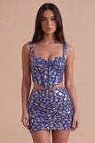 Dark Blue Sparkly Beaded 2 Piece Corset Short Cocktail Dress