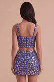 Dark Blue Sparkly Beaded 2 Piece Corset Short Cocktail Dress