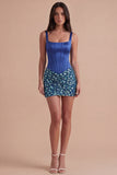 Sparkly Dark Blue Beaded Corset Bodycon Short Cocktail Dress