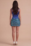 Sparkly Dark Blue Beaded Corset Bodycon Short Cocktail Dress