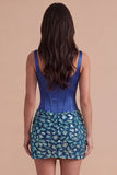 Sparkly Dark Blue Beaded Corset Bodycon Short Cocktail Dress