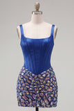Sparkly Dark Blue Beaded Corset Bodycon Short Cocktail Dress