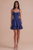 Navy Corset Spaghetti Straps A Line Short Cocktail Dress