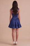 Navy Corset Spaghetti Straps A Line Short Cocktail Dress