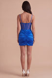 Royal Blue Corset Bodycon Short Cocktail Dress with Slit