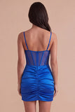Royal Blue Corset Bodycon Short Cocktail Dress with Slit