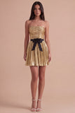 Golden Strapless A Line Short Cocktail Dress