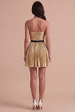 Golden Strapless A Line Short Cocktail Dress